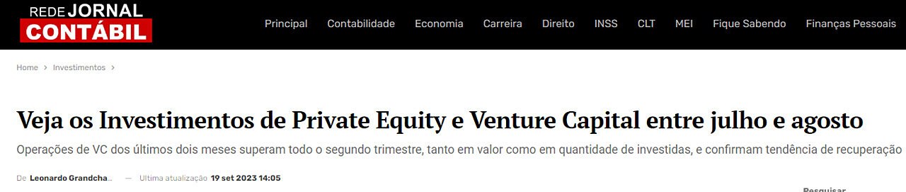 Veja os Investimentos de Private Equity e Venture Capital entre julho e agosto